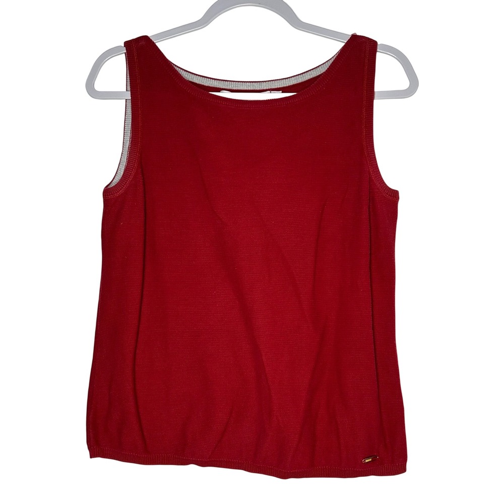 Tommy Hilfiger Womens XL Red Sleeveless Cotton Knit Sweater Scoop Neck Top
